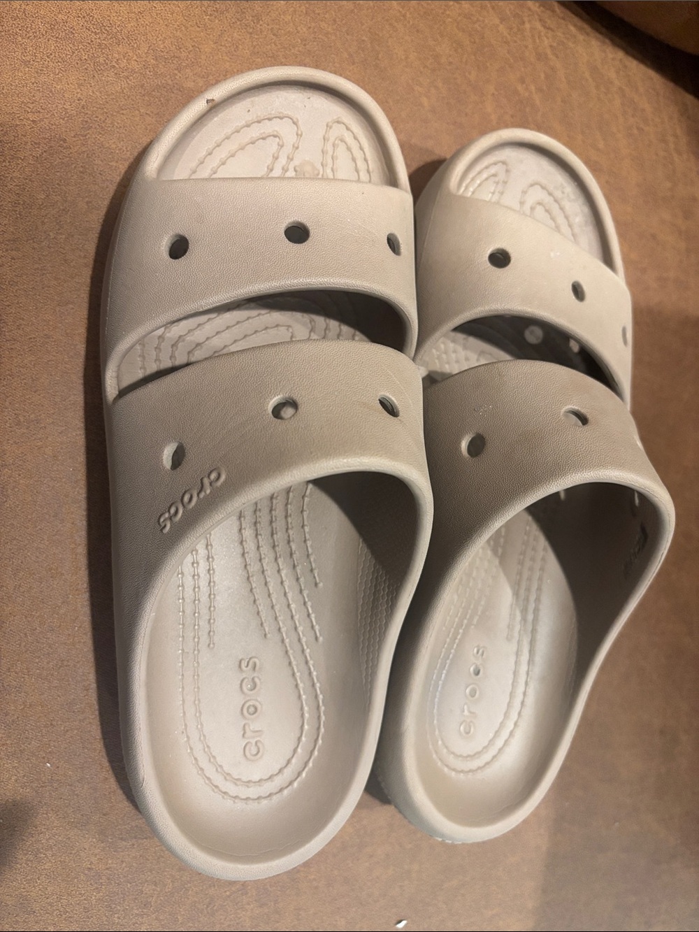 CROCS women’s' Double Strap Slide Sandals in Light Brown